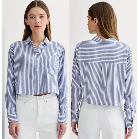 Everlane Tops - Everlane The Way Short Shirt Silky Cotton Striped Minimalist Preppy Size Small